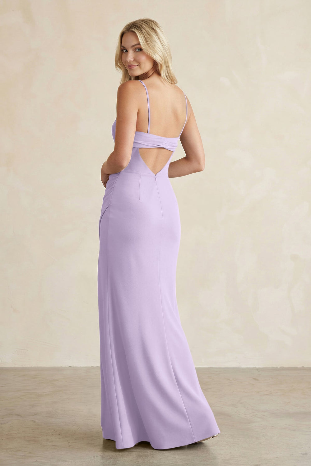 Cami Strap Chiffon Sheath Bridesmaid Dress with Slit in Lavender - KissProm BRIDESMAID DRESSES