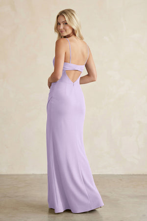 Cami Strap Chiffon Sheath Bridesmaid Dress with Slit in Lavender - KissProm BRIDESMAID DRESSES
