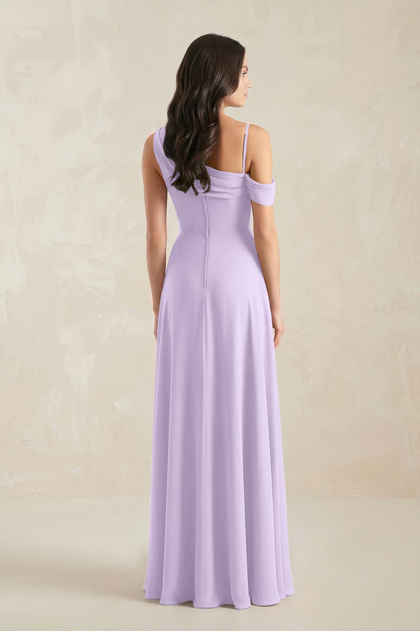 One-Shoulder Chiffon A-Line Bridesmaid Dress in Lavender - KissProm BRIDESMAID DRESSES
