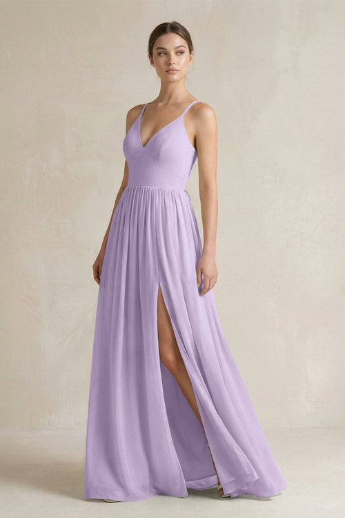 A-Line Spaghetti Strap Chiffon Bridesmaid Dress in Lavender - KissProm BRIDESMAID DRESSES