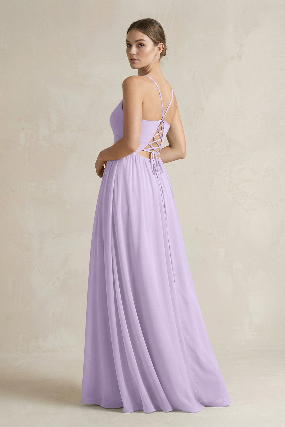 A-Line Spaghetti Strap Chiffon Bridesmaid Dress in Lavender - KissProm BRIDESMAID DRESSES