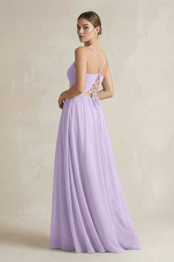 A-Line Spaghetti Strap Chiffon Bridesmaid Dress in Lavender - KissProm BRIDESMAID DRESSES