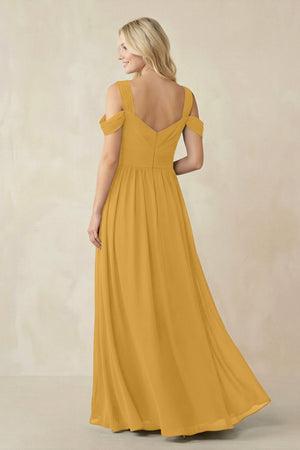 Chiffon A-Line Bridesmaid Dress with Slit  in Marigold - KissProm BRIDESMAID DRESSES