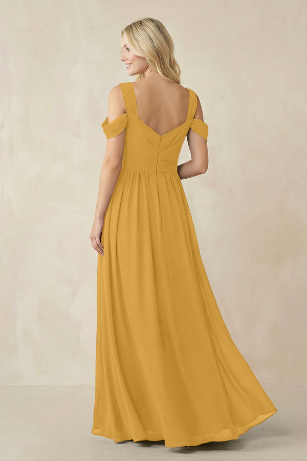 Chiffon A-Line Bridesmaid Dress with Slit  in Marigold - KissProm BRIDESMAID DRESSES