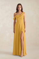 One-Shoulder Chiffon A-Line Bridesmaid Dress in Marigold - KissProm BRIDESMAID DRESSES