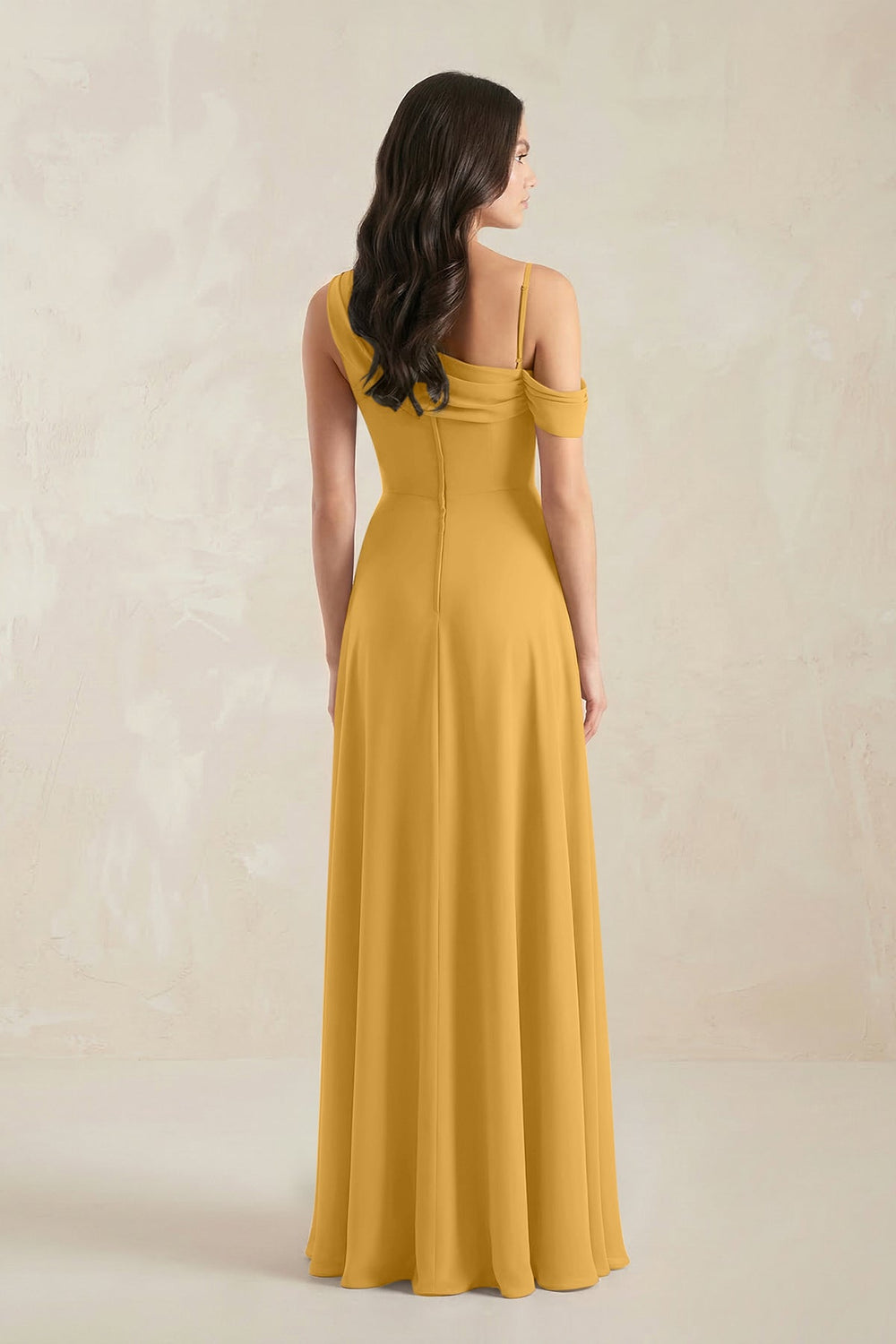 One-Shoulder Chiffon A-Line Bridesmaid Dress in Marigold - KissProm BRIDESMAID DRESSES