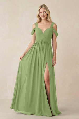 Chiffon A-Line Bridesmaid Dress with Slit  in Matcha - KissProm BRIDESMAID DRESSES