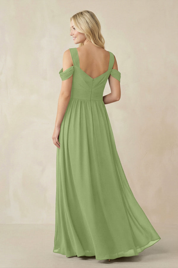 Chiffon A-Line Bridesmaid Dress with Slit  in Matcha - KissProm BRIDESMAID DRESSES