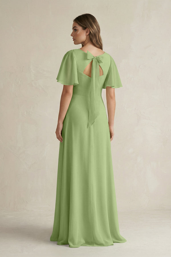 matcha green bridesmaid dresses Zapakasa Women Dress A Line Spaghetti Straps Chiffon Long Wedding Party Dress with Lace Up Back Matcha Length Detachable Long Sleeves Chiffon Green