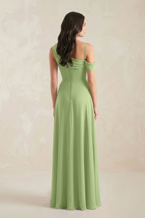 One-Shoulder Chiffon A-Line Bridesmaid Dress in Matcha - KissProm BRIDESMAID DRESSES