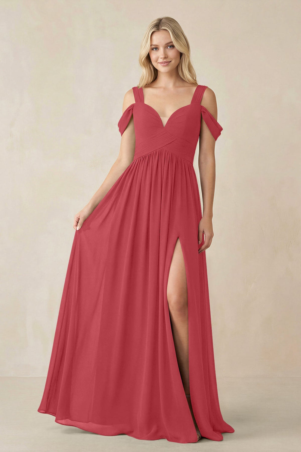 Chiffon A-Line Bridesmaid Dress with Slit  in Merlot - KissProm BRIDESMAID DRESSES