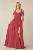 Chiffon A-Line Bridesmaid Dress with Slit  in Merlot - KissProm BRIDESMAID DRESSES