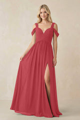 Chiffon A-Line Bridesmaid Dress with Slit  in Merlot - KissProm BRIDESMAID DRESSES