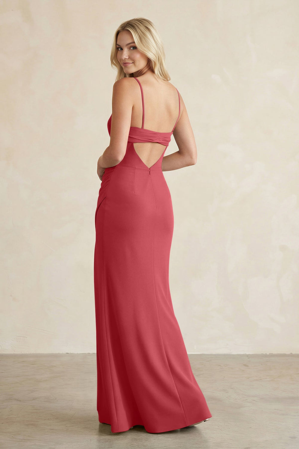 Cami Strap Chiffon Sheath Bridesmaid Dress with Slit in Merlot - KissProm BRIDESMAID DRESSES