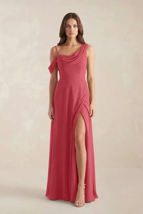 One-Shoulder Chiffon A-Line Bridesmaid Dress in Merlot