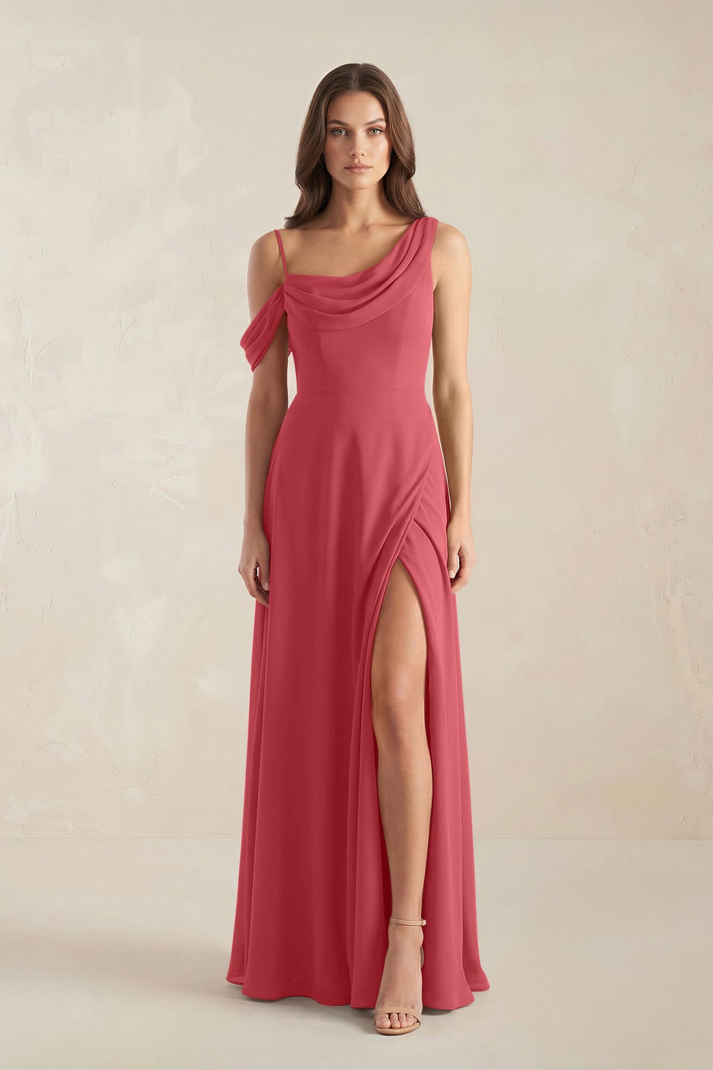 One-Shoulder Chiffon A-Line Bridesmaid Dress in Merlot - KissProm BRIDESMAID DRESSES