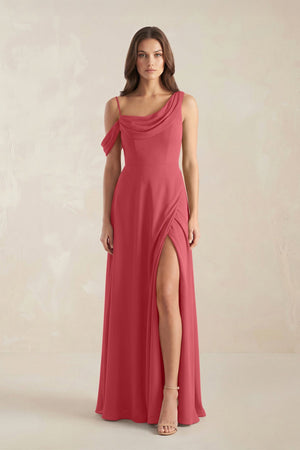 One-Shoulder Chiffon A-Line Bridesmaid Dress in Merlot - KissProm BRIDESMAID DRESSES