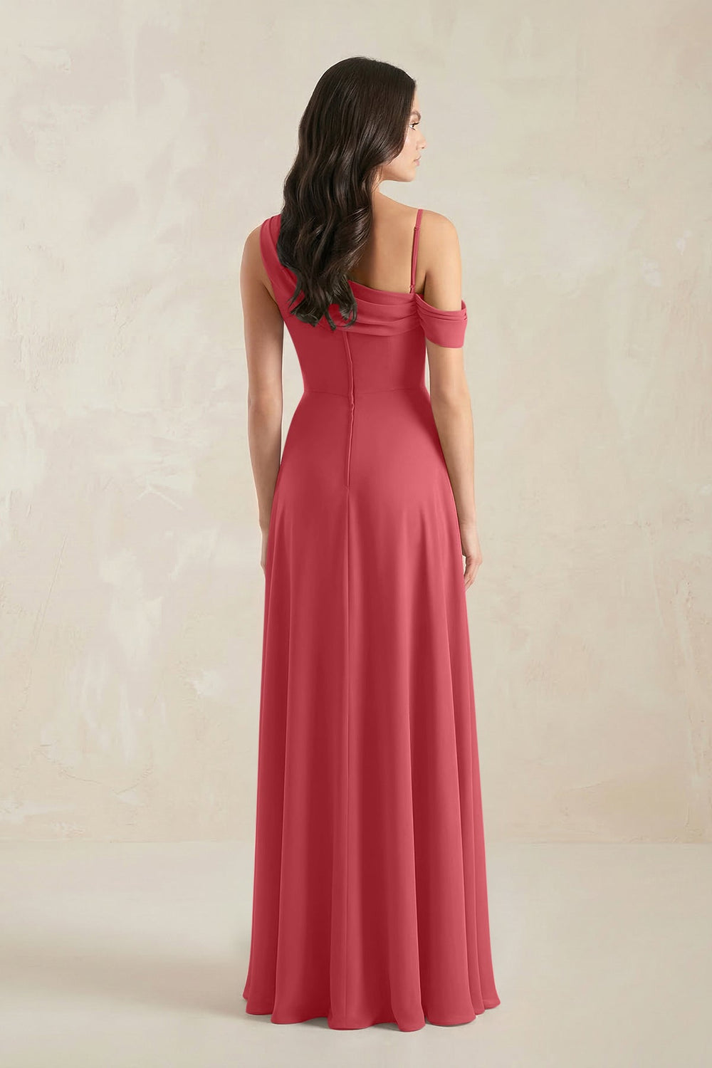One-Shoulder Chiffon A-Line Bridesmaid Dress in Merlot - KissProm BRIDESMAID DRESSES