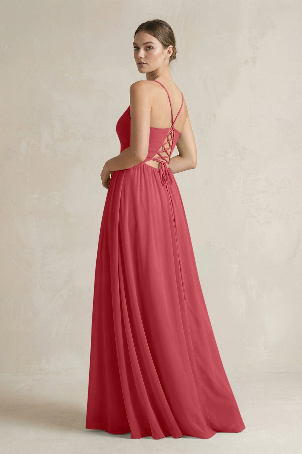 A-Line Spaghetti Strap Chiffon Bridesmaid Dress in Merlot - KissProm BRIDESMAID DRESSES
