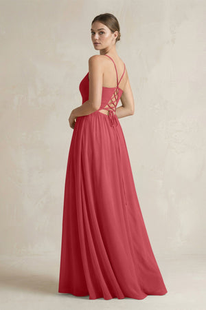 A-Line Spaghetti Strap Chiffon Bridesmaid Dress in Merlot - KissProm BRIDESMAID DRESSES