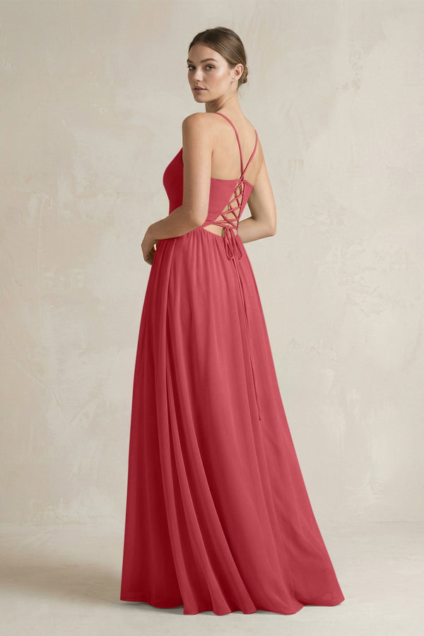 A-Line Spaghetti Strap Chiffon Bridesmaid Dress in Merlot - KissProm BRIDESMAID DRESSES