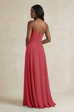 A-Line Spaghetti Straps Chiffon Bridesmaid Dress in Merlot - KissProm BRIDESMAID DRESSES