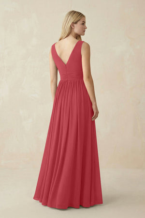 V-Neck Chiffon Pleated A-Line Bridesmaid Dress in Merlot - KissProm BRIDESMAID DRESSES