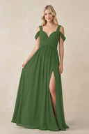 Chiffon A-Line Bridesmaid Dress with Slit  in Moss - KissProm BRIDESMAID DRESSES