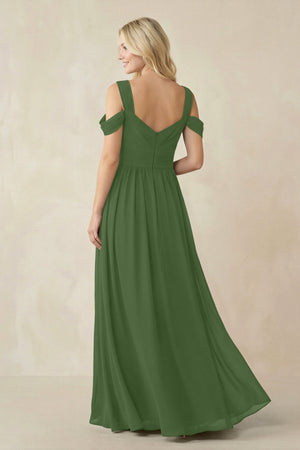 Chiffon A-Line Bridesmaid Dress with Slit  in Moss - KissProm BRIDESMAID DRESSES