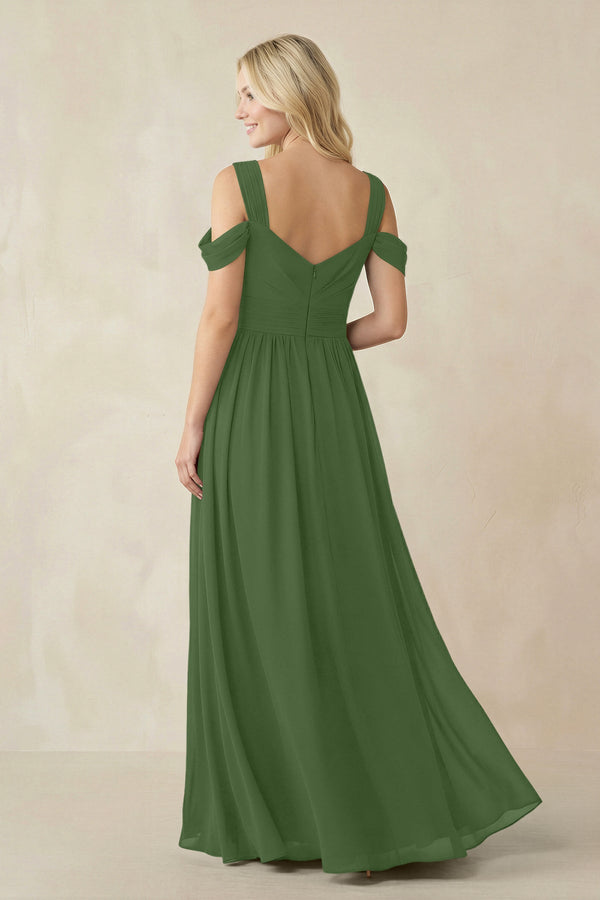Chiffon A-Line Bridesmaid Dress with Slit  in Moss - KissProm BRIDESMAID DRESSES