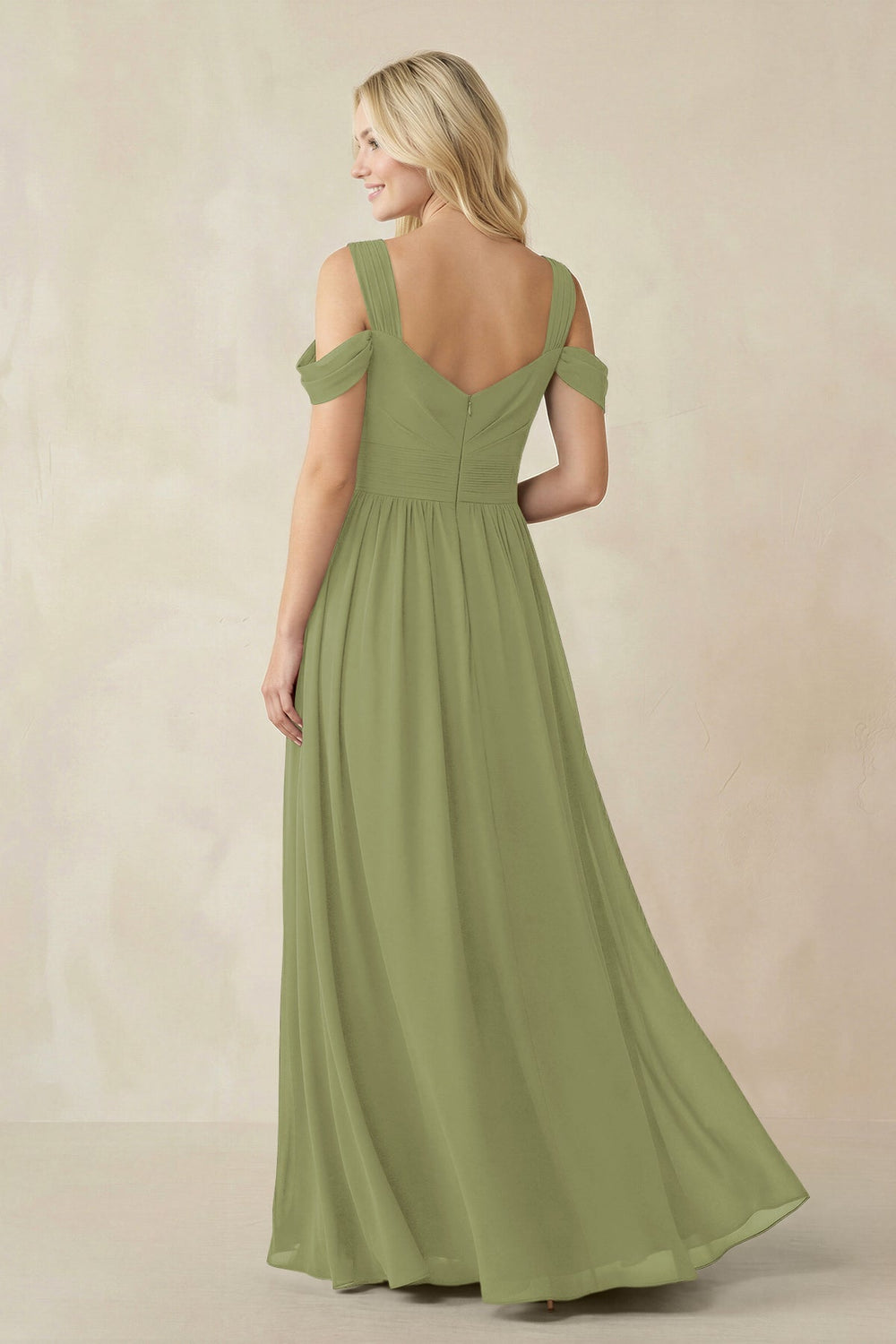 Chiffon A-Line Bridesmaid Dress with Slit  in Moss Green - KissProm BRIDESMAID DRESSES