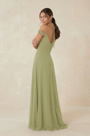 A-Line Off-the-Shoulder Chiffon Bridesmaid Dress in Moss Green - KissProm BRIDESMAID DRESSES