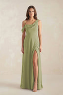 One-Shoulder Chiffon A-Line Bridesmaid Dress in Moss Green - KissProm BRIDESMAID DRESSES