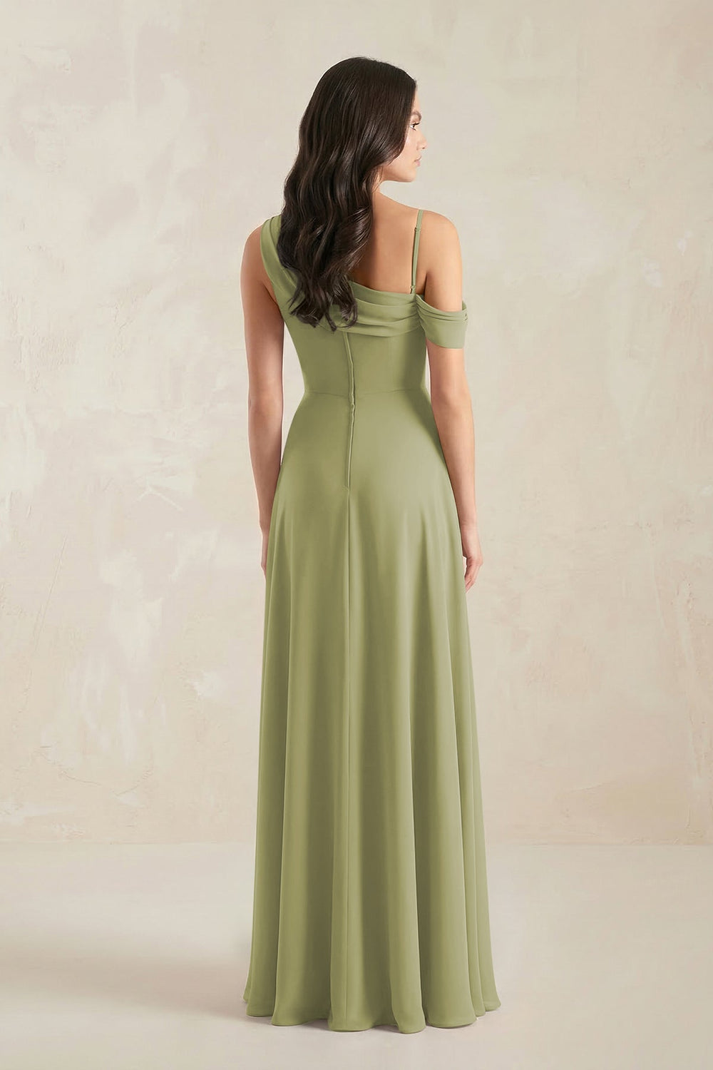 One-Shoulder Chiffon A-Line Bridesmaid Dress in Moss Green - KissProm BRIDESMAID DRESSES