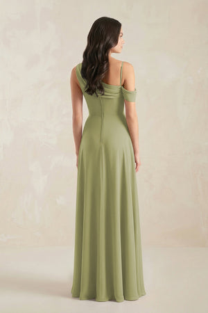 One-Shoulder Chiffon A-Line Bridesmaid Dress in Moss Green - KissProm BRIDESMAID DRESSES