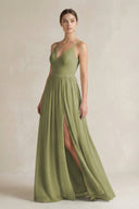 A-Line Spaghetti Strap Chiffon Bridesmaid Dress in Moss Green - KissProm BRIDESMAID DRESSES