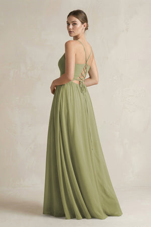 A-Line Spaghetti Strap Chiffon Bridesmaid Dress in Moss Green - KissProm BRIDESMAID DRESSES