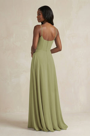 A-Line Spaghetti Straps Chiffon Bridesmaid Dress in Moss Green - KissProm BRIDESMAID DRESSES