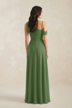 One-Shoulder Chiffon A-Line Bridesmaid Dress in Moss - KissProm BRIDESMAID DRESSES