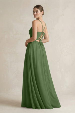 A-Line Spaghetti Strap Chiffon Bridesmaid Dress in Moss - KissProm BRIDESMAID DRESSES