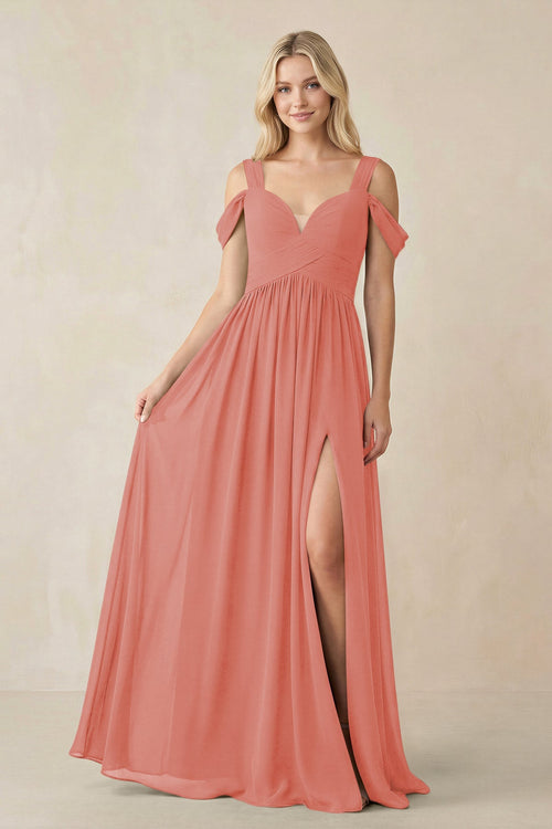 Chiffon A-Line Bridesmaid Dress with Slit  in Mulberry - KissProm BRIDESMAID DRESSES