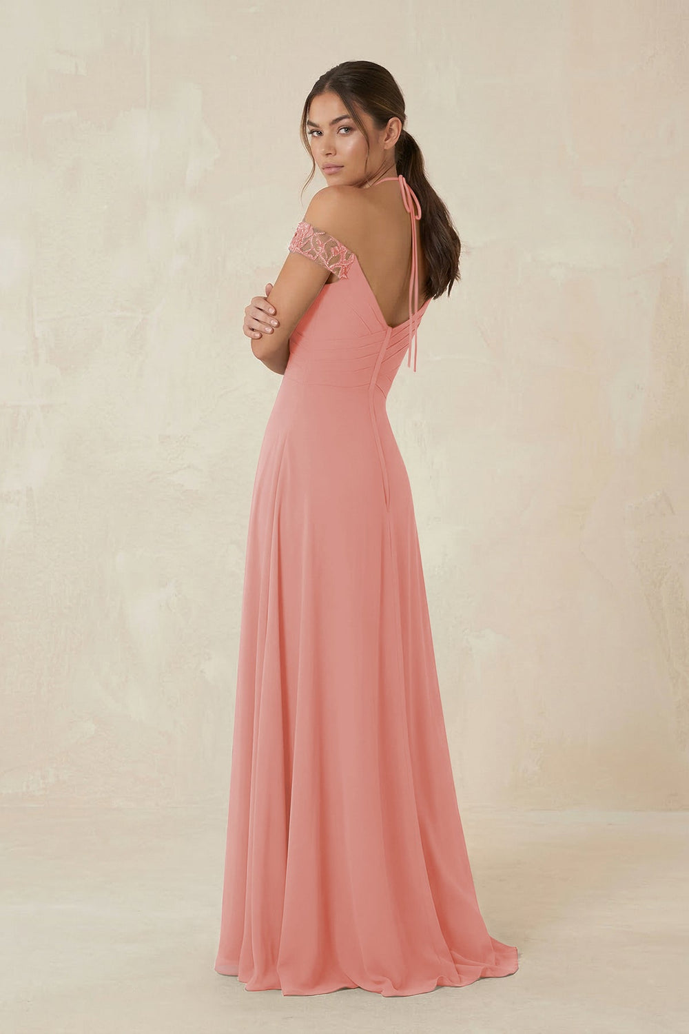 A-Line Off-the-Shoulder Chiffon Bridesmaid Dress in Mulberry - KissProm BRIDESMAID DRESSES