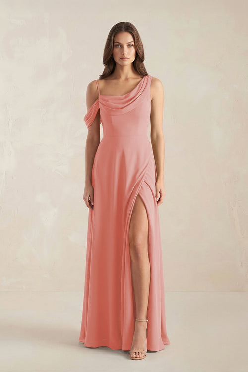 One-Shoulder Chiffon A-Line Bridesmaid Dress in Mulberry - KissProm BRIDESMAID DRESSES