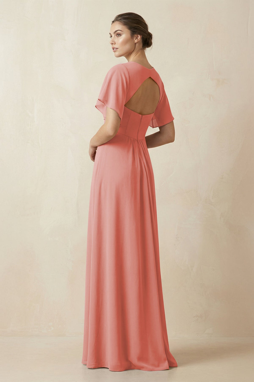 Short Sleeve V-Neck Chiffon A-Line Bridesmaid Dress in Mulberry - KissProm BRIDESMAID DRESSES