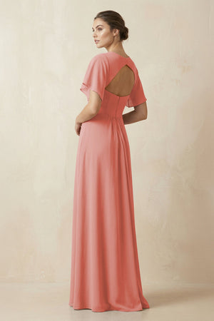 Short Sleeve V-Neck Chiffon A-Line Bridesmaid Dress in Mulberry - KissProm BRIDESMAID DRESSES