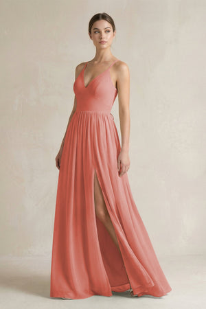 A-Line Spaghetti Strap Chiffon Bridesmaid Dress in Mulberry - KissProm BRIDESMAID DRESSES