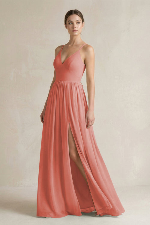 A-Line Spaghetti Strap Chiffon Bridesmaid Dress in Mulberry - KissProm BRIDESMAID DRESSES
