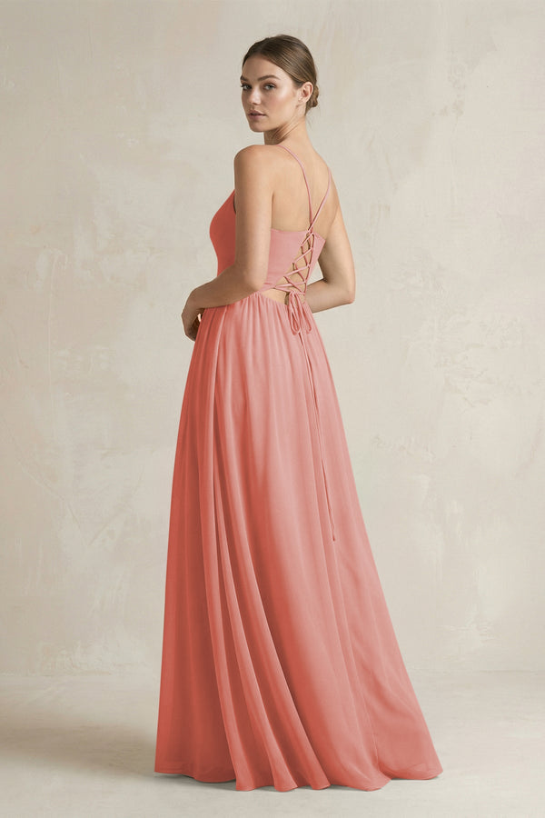 KissProm A-Line Spaghetti Strap Chiffon Bridesmaid Dress in Mulberry, Mulberry / 24