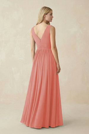 V-Neck Chiffon Pleated A-Line Bridesmaid Dress in Mulberry - KissProm BRIDESMAID DRESSES