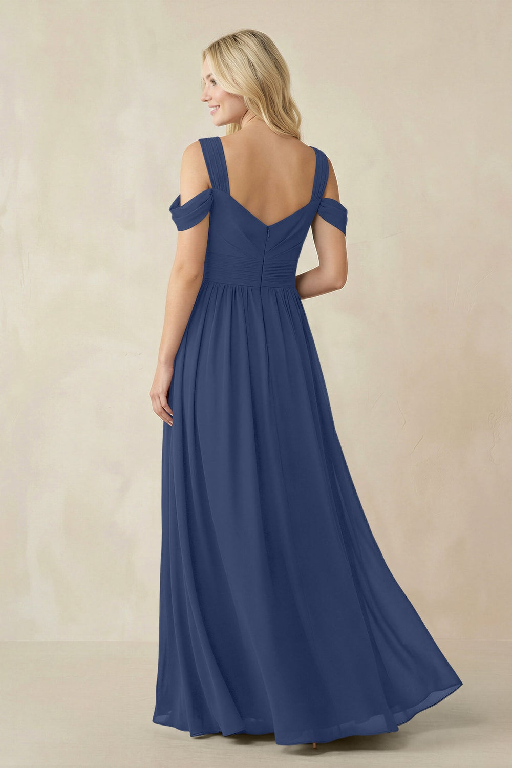 Chiffon A-Line Bridesmaid Dress with Slit  in Navy - KissProm BRIDESMAID DRESSES